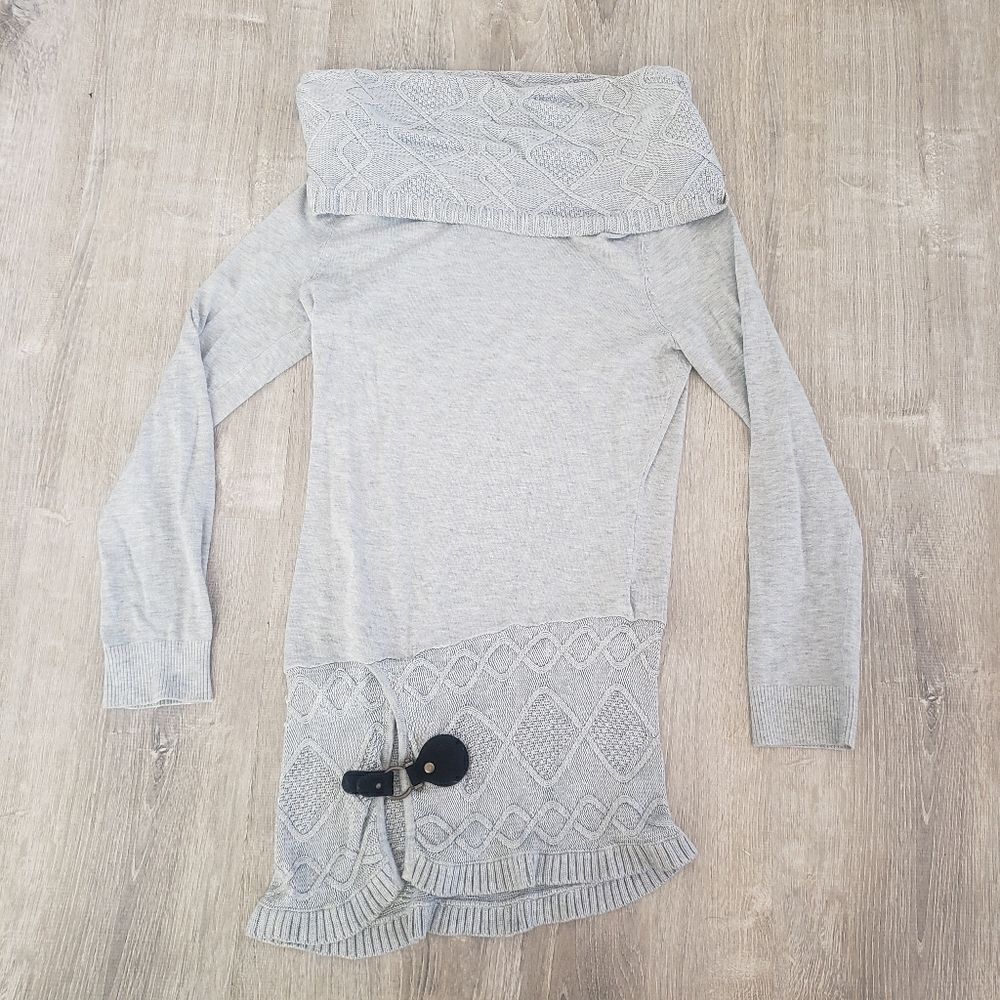 VENUS Women’s Knit Sweater Dress Size Medium Long Sleeve Cowl Neck‎ Grey Buckle